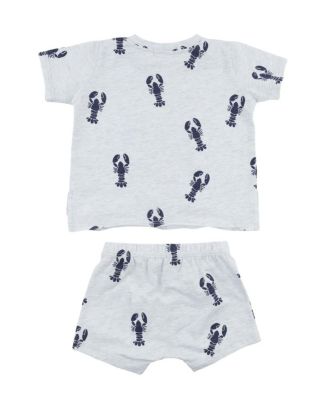  Unisex Lobsters Print Raw Edge Slub Short Set - Baby, Little Kid