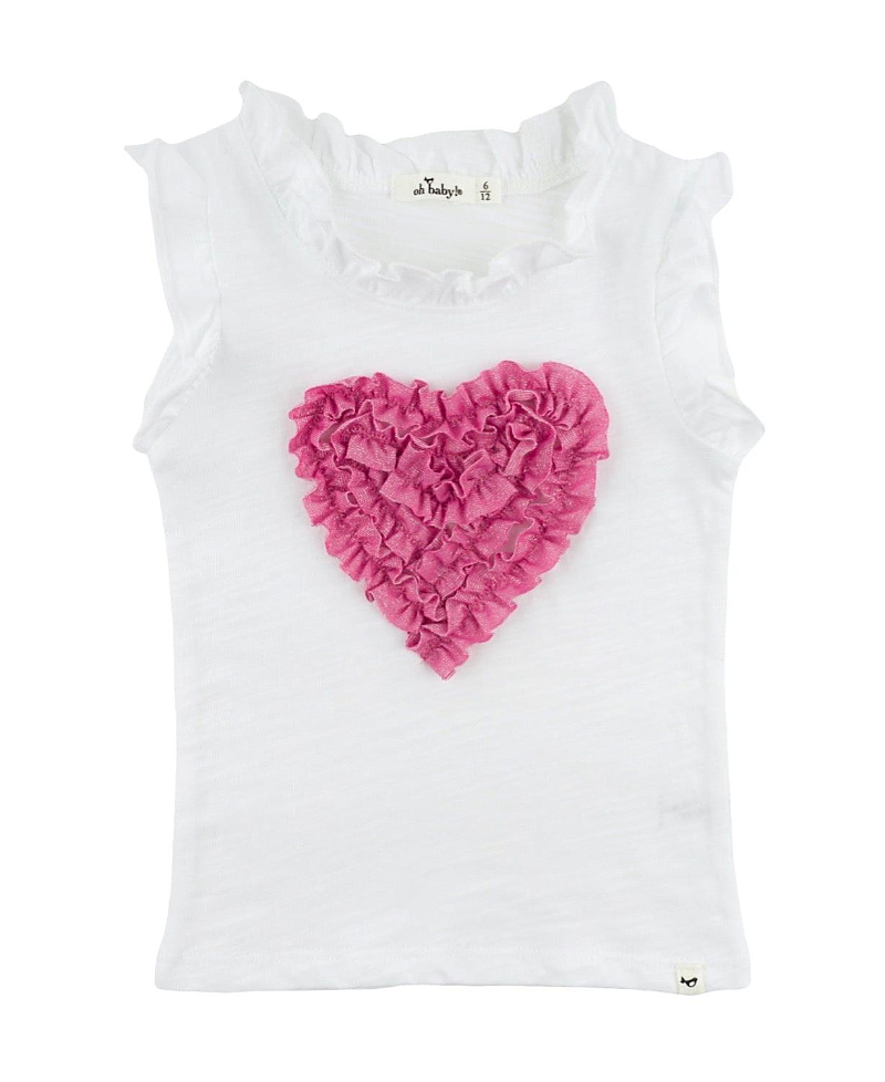 Oh Baby ! Girls' Rebekah Ruffle Heart Sparkle Tank - Little Kid In White