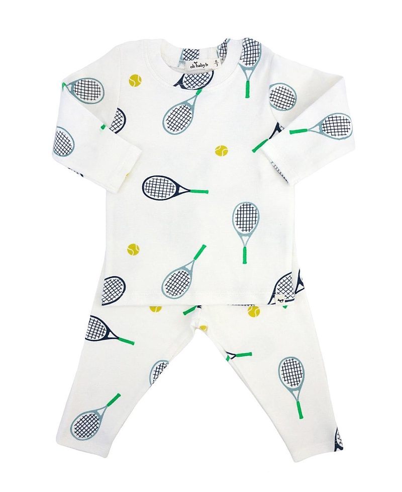 Oh Baby ! Boys' Tennis Print Two Piece Set - Baby In White
