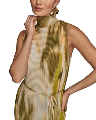 Sleeveless Mock Neck Pleated Midi Dress