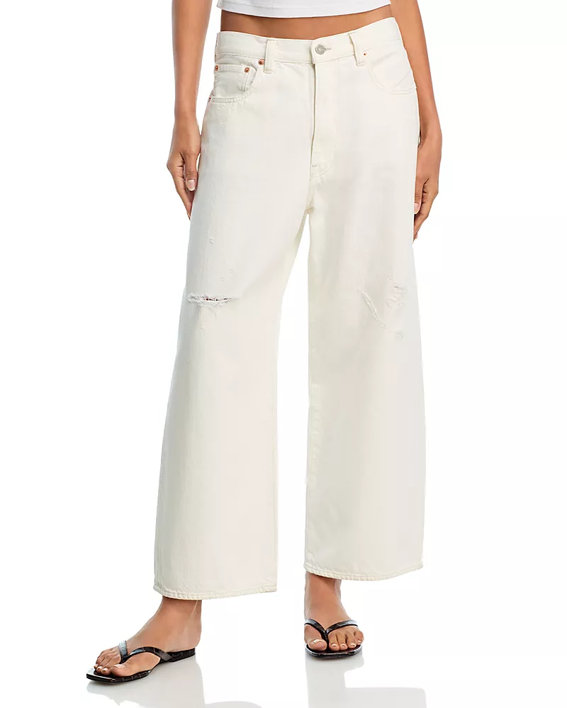 Denimist Georgia High Rise Cropped Wide Leg Jeans in Vintage Cream White