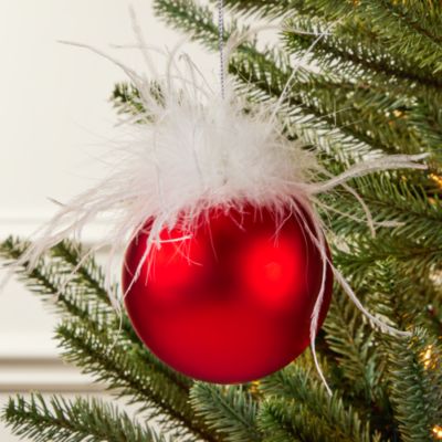 Glass Feather Ball Red Ornament - Exclusive