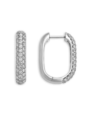 Pave Diamond Hoop Earrings in 14K White Gold, 1.4 tcw