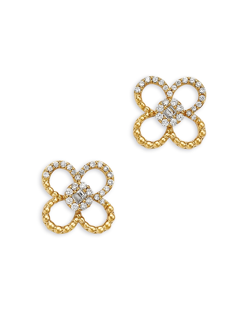 Bloomingdale's Fine Collection Diamond Clover Silhouette Stud Earrings In 14k Yellow Gold, 0.20 Tcw In Gold