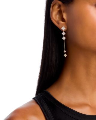 Pave Diamond Clover Linear Earrings in 14K Yellow Gold, 1.25 tcw