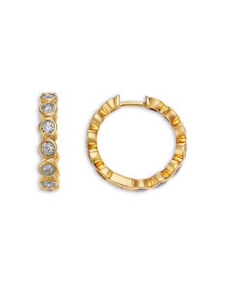 Diamond Bezel Small Hoop Earrings in 14K Yellow Gold, 0.30 tcw
