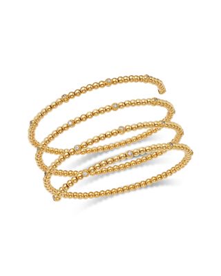 Diamond Flexible Bypass Wrap Bracelet in Beaded 14K Yellow Gold, 0.5 tcw