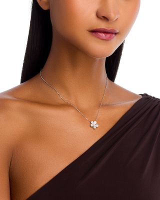 Diamond Pav&eacute; Flower Pendant Necklace in 14K White Gold, 0.75 tcw