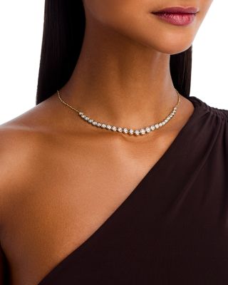 Diamond Graduated Bezel Collar Necklace in 14K White Gold, 1.3 tcw