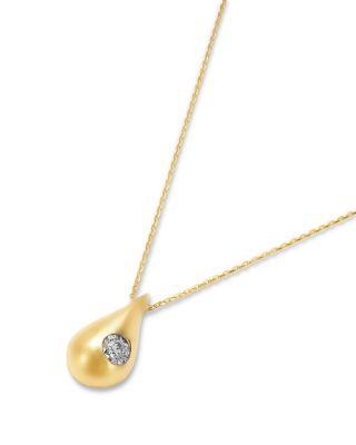 Diamond Solitaire Polished Pear Pendant Necklace in 14K Yellow Gold, 0.07 tcw