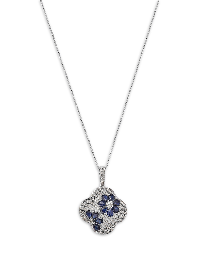 Bloomingdale's Fine Collection Sapphire & Diamond Clover Pendant Necklace In 14k White Gold, 16-18 In Gold
