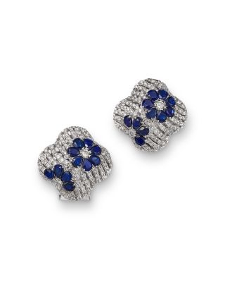 Sapphire & Diamond Clover Earrings in 14K White Gold