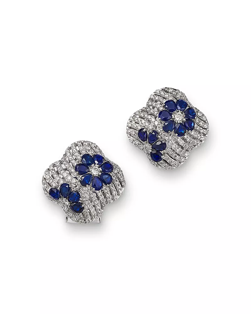 Bloomingdale's Fine Collection Sapphire & Diamond Clover Earrings in 14K White Gold