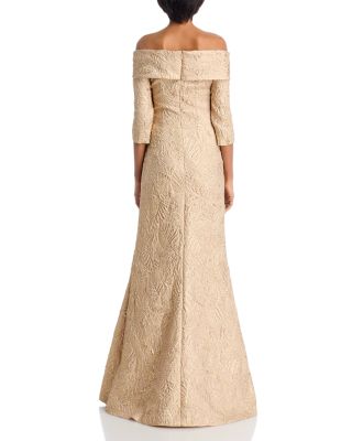 Off-the-Shoulder Metallic Jacquard Gown