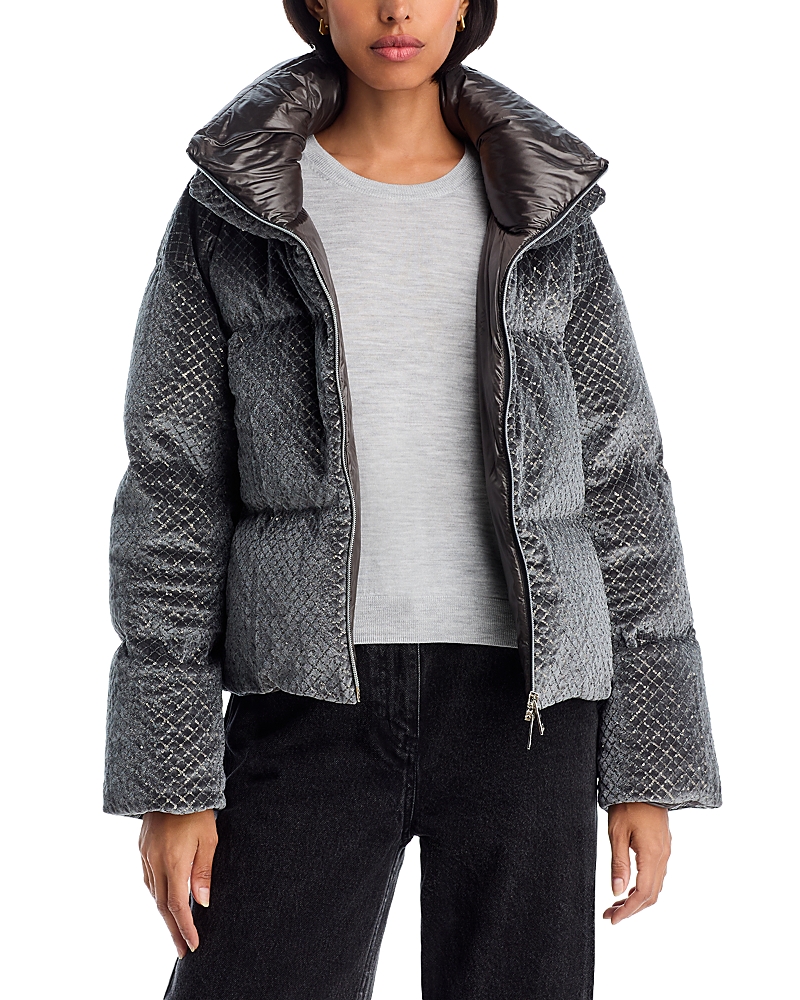 Herno Sequin Velvet Short Puffer Coat In Black