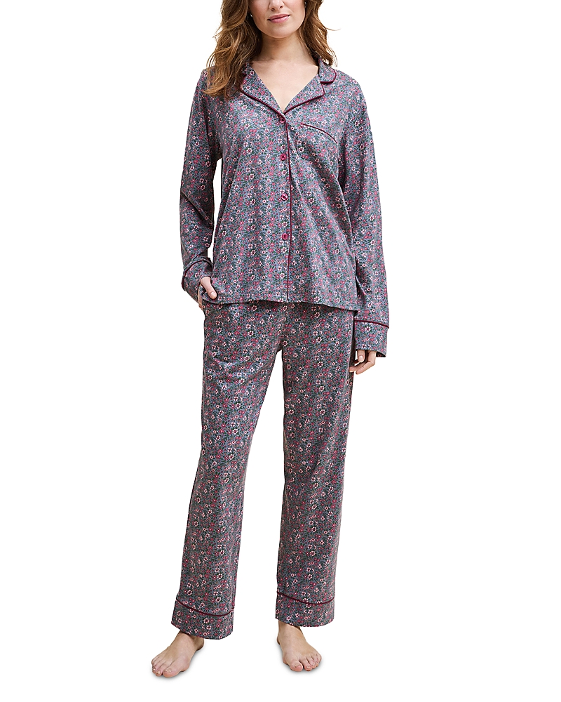 Petite Plume Piped Pajama Set In Gray