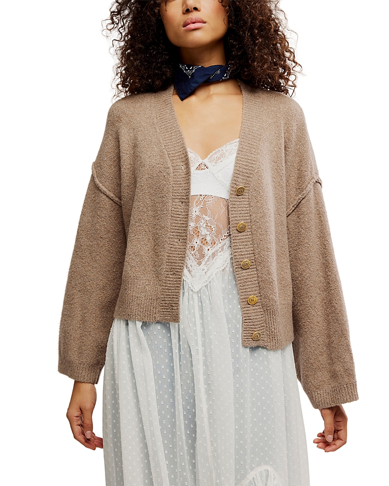 Free People Cool Of The Night V Neck Cardigan Sweater In Nude