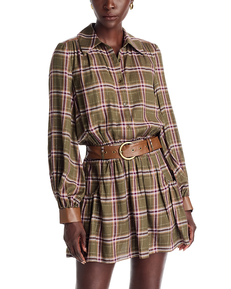Ramy Brook Jim Belted Metallic Long Sleeve Dress In Brown