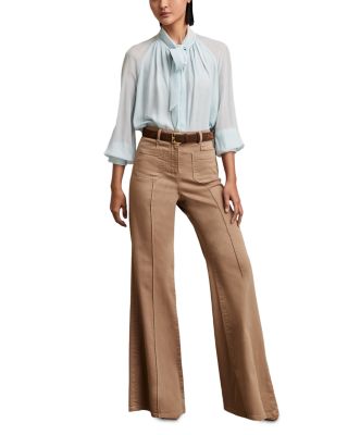 Sakura Patch Pocket Flare Jeans in Taupe Neutral 