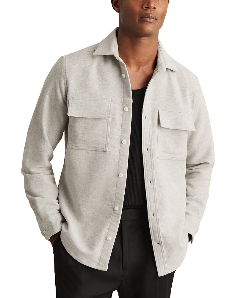 Reiss Soft Grey Melange Moleskin-cotton Twin-pocket Overshirt In Gray