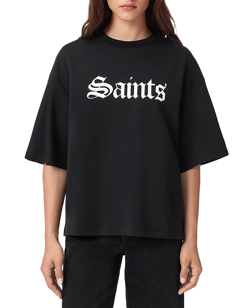 Allsaints Womens Black Amelie Branded-print Cotton-jersey T-shirt In Black