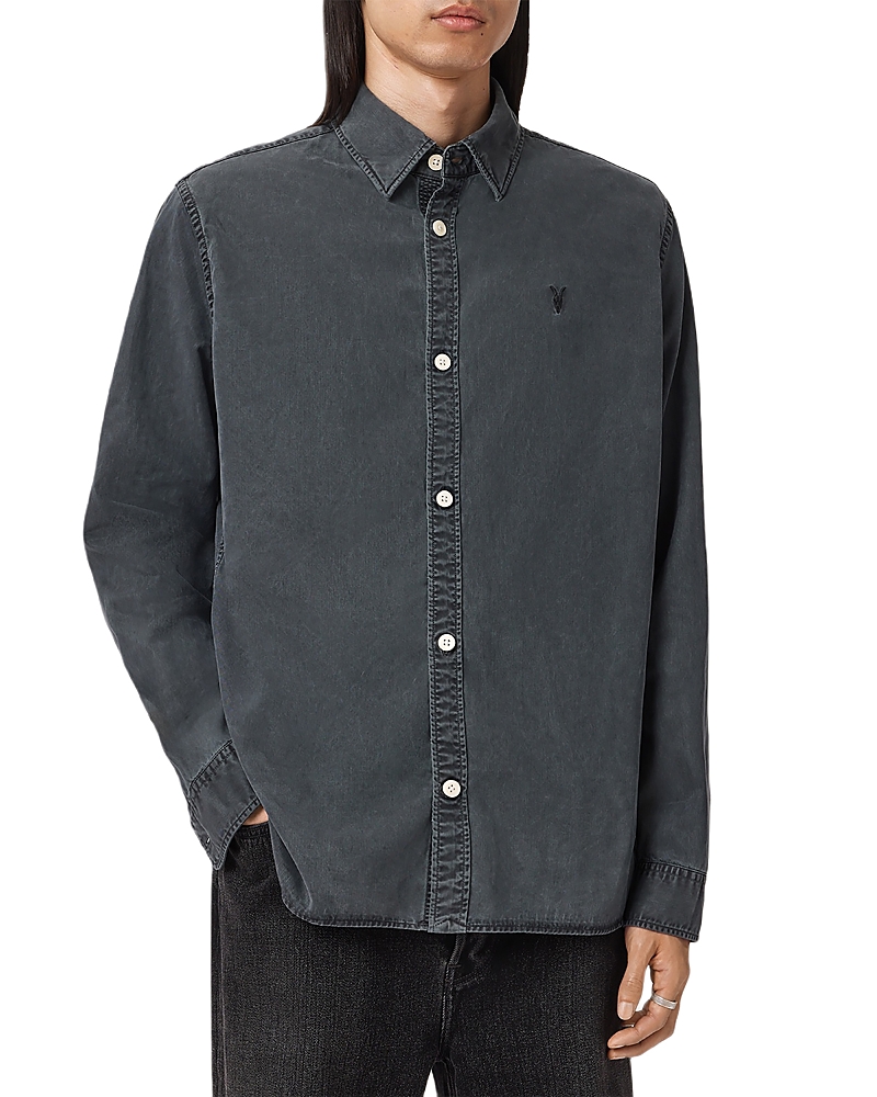 Allsaints Bodhi Relaxed Fit Button Front Shirt In Gray