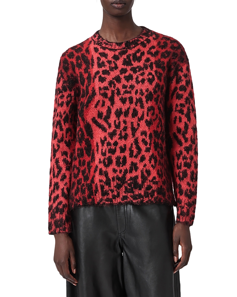 Allsaints Lex Leopard Print Crewneck Sweater In Red