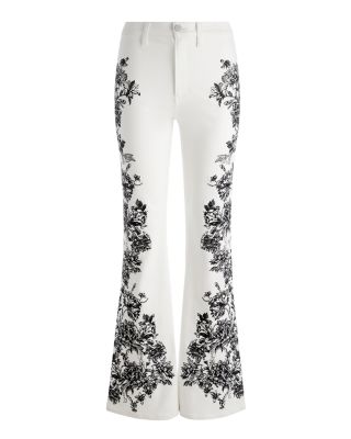 High Rise Embroidered Wide Leg Jeans in Off White Black