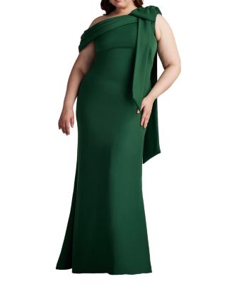 Plus Cassia Bow-Shoulder Crepe Gown