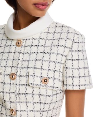 Windowpane Check Boucl&eacute; Mini Dress