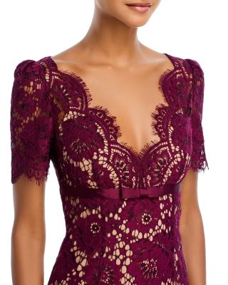 Burgundy Floral Lace Midi Dress
