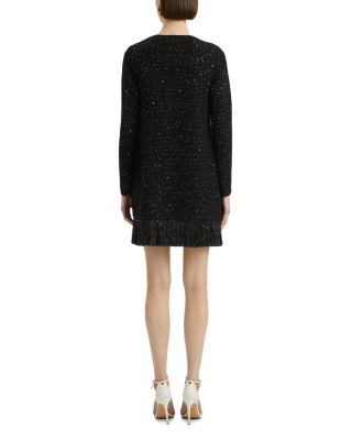 Long Tweed Textured Jacket with Fringe Edges