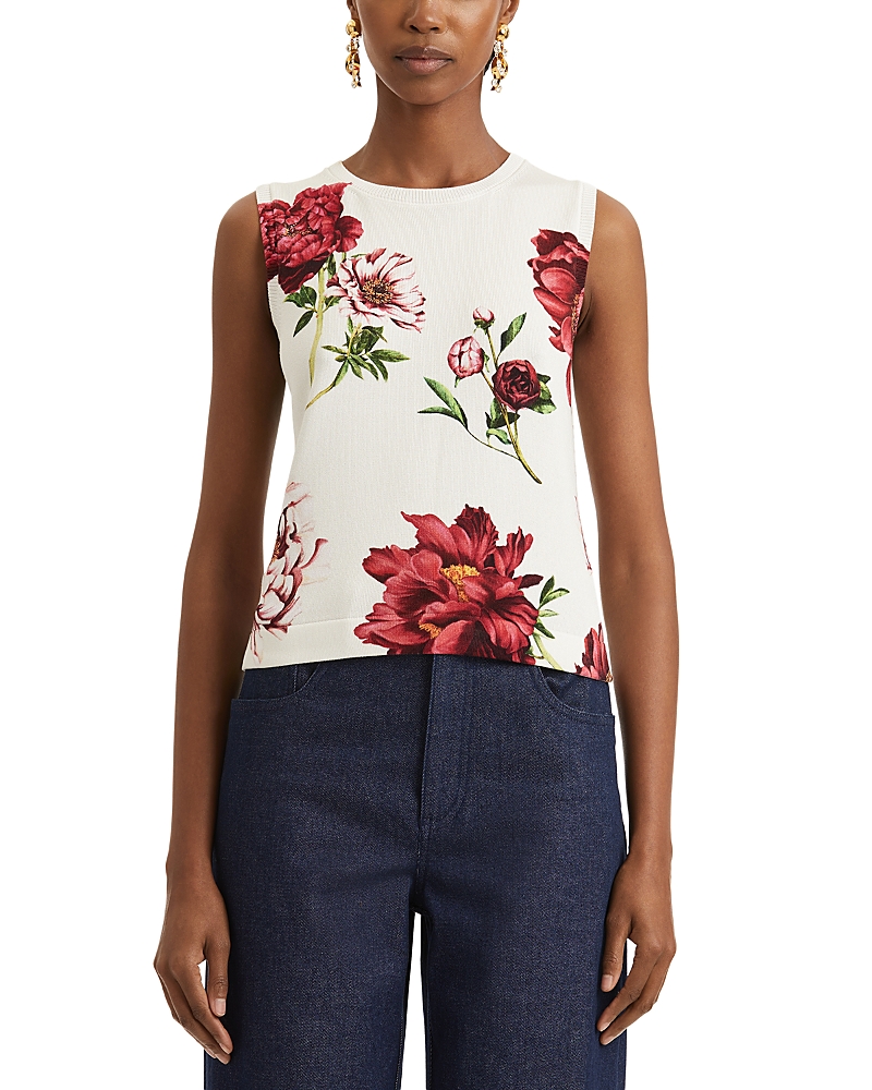 Oscar De La Renta Sleeveless Peony Print Twinset Tank Top In Multi