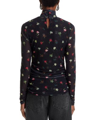 Tumbling Carnations Shirred Mesh Turtleneck