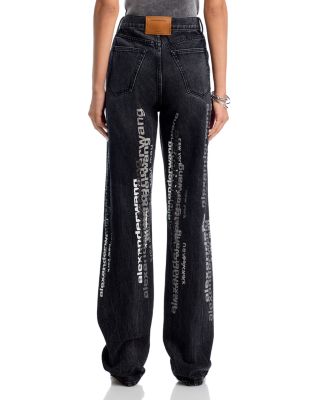 EZ Vertical Screen Print High Rise Straight Wide Leg Jeans in Aged Grey