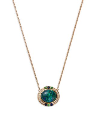 Azurite, Blue Sapphire, Tsavorite & Diamond Pendant Necklace, 16-18"