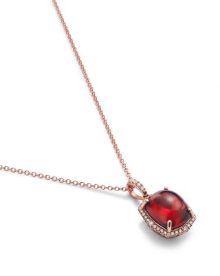Garnet & Diamond Halo Pendant Necklace in 14K Rose Gold, 16-18"