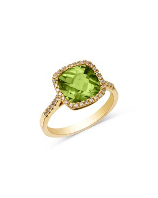 Peridot & Diamond Halo Ring in 14K Yellow Gold