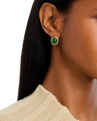 Dyed Jade & Diamond Halo Stud Earrings in 14K Yellow Gold