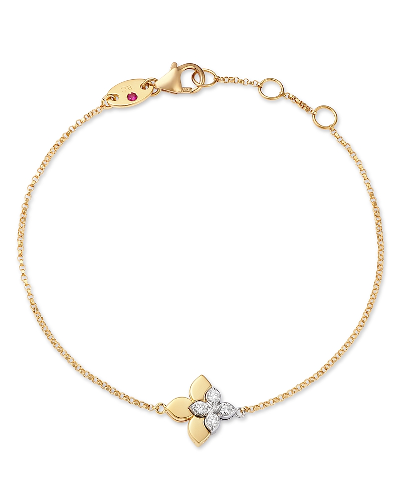 Roberto Coin 18k Yellow & White Gold Diamond Love In Verona Double Flower Bracelet, 0.09 Tcw In Gold