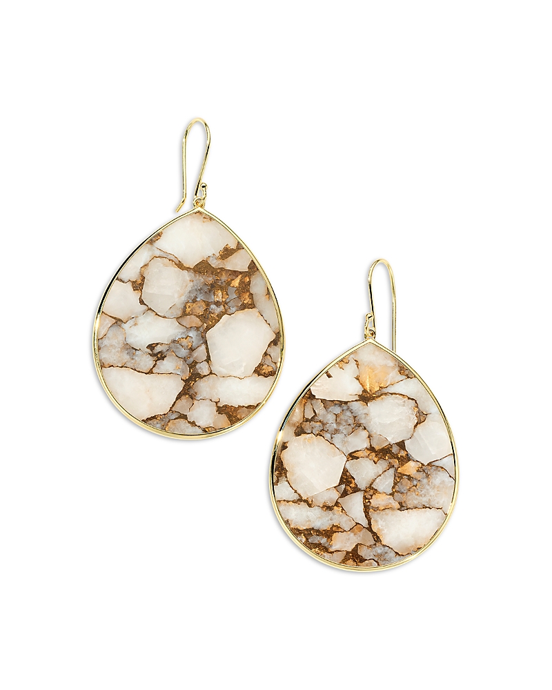 Ippolita 18k Yellow Gold Rock Candy Bronze White Calcite Slice Large Drop Earrings In Gold