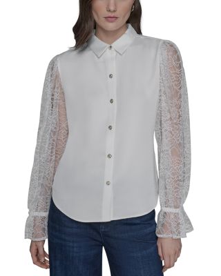 Lace Sleeve Button Up Blouse