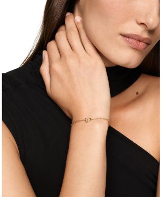 Petite Pav&eacute; Initial Chain Bracelet in 18K Yellow Gold with Diamond