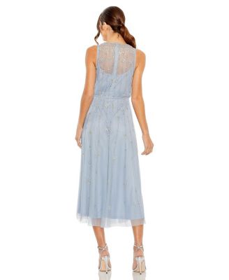  High Neck Sleeveless Embellished A-Line Dress