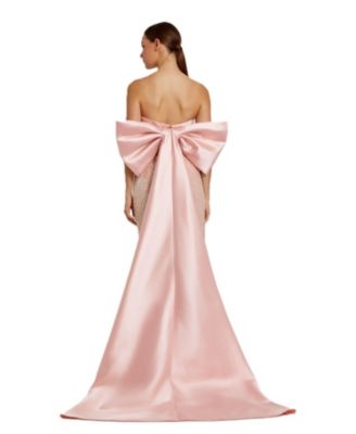 Strapless Embellished Gown with Back Bow Detail