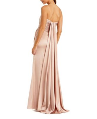 Strapless Charmeuse Wrap Gown with Cutout Detail