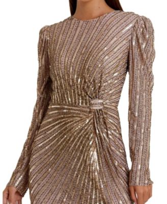 Embellished Puff Sleeve Side Knot Gown