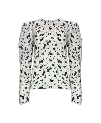 Mono Dalmatian Print Puff Sleeve Blouse