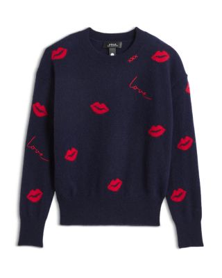 Girls' Knitted Crewneck Pullover Lip Jacquard Embroidered Cashmere Sweater, Big Kid - Exclusive