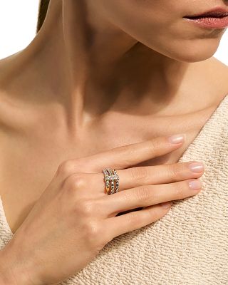 Sterling Silver & 14K Yellow Gold Diamond Spear Triple Tier Ring